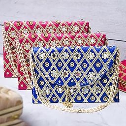 Kuber Industries Clutch Purse | Hand Purse | Ladies Hand Purse with Handle | Traditional Shagun Purse | Baby Shower Purse | Gifting Clutch Purse | Mirror Check Purse | Pack of 3 | Multicolor-image-42