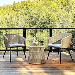Patio Furniture Set 3-Piece Outdoor Conversation Set Handwoven Rattan Wicker Chairs with Waterproof Cushions, Tempered Glass Top for Backyard Garden & Deck-image-90