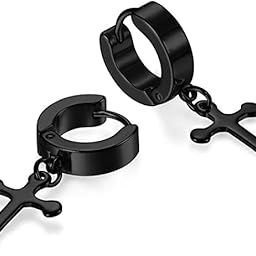 Jesus Cross Piercing Stainless Steel Hanging Earrings for Men and Women-image-46