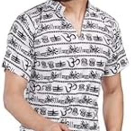 LH - Ladies Haat Cotton Blend Mahakal Printed Kurta for Men | Regular Fit Om Printed Kurta for Boys | Spread Collar Devotional Kurta | Half Sleeve Short Kurta-picture-7