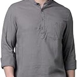 Men's Grey Linen Kurta-image-89