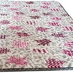 NUVOLE Quilted Maple Leaf Pattern Mattress, 72x48x1 Inch/Foldable/Guest Room/Prayer mat, Pink and Grey, Double Sided Quilted Mattress-image-50
