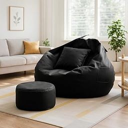 karuto 4XL Bean Bag Cover with Footrest & Cushion (Without Beans) (Black, XXXXL)-23