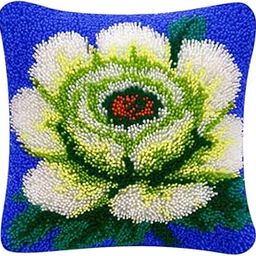 CALANDIS? Green Flower Latch Hook Kit for DIY Pillow Cover Sofa Cushion Cover 40x40cm | Latch Hooking Kits | Latch Hooking | Rug Making | Needlecrafts & Yarn-picture-29
