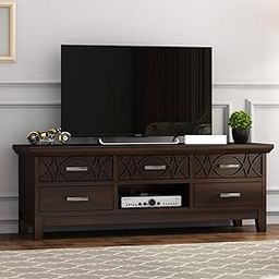 Peedha Studios Solid Sheesham Wood TV Unit for Bedroom with 5 Drawers and 1 Shelf - Stylish Storage Solution - Accommodates up to 65-inch TV Unit (Allan,Walnut)-image-46