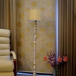 Vintage White Mango Wood Floor LAMP with Shade- Drum-Color-Khadi-image-31