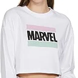 max Cotton Women Marvel Printed Round Neck Crop Crew Neck Sweatshirt-picture-6