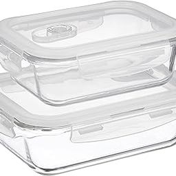 Amazon Brand - Solimo Glass Containers With Air-Vent Lids, Rectangle, Combo Set (600 + 1,000 Ml) - Transparent-23
