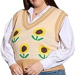 Beige Floral V-Neck Sweater Vest-image-42