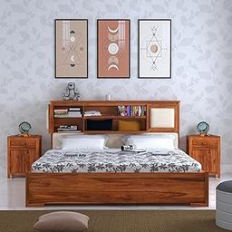 Ganpati Arts Solid Sheesham Wood Maharaja King Size Bed with Headboard and Box Storage Wooden Double Bed Palang for Bedroom Home (Natural Finish)-picture-28