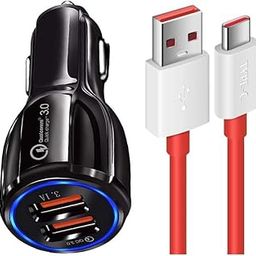 30W Car Charger for Nissan Micra Original QC Adapter Type C 3.0A High Speed Fast Turbo Charge QC 3.0 Smart Dualport with 1m Type-C Red Charging & Sync Cable (Black, VT.K5)-6