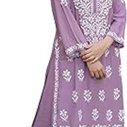 Women's Cotton Blend Lucknowi Embroidered Chikankari Straight Kurta with Pant Set-image-16