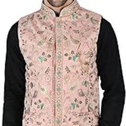 Crystal-Rose Art Silk Ethnic Nehru Jacket Waist Coat With Multicolor Floral Silk Embroidery And Sequin Work-11