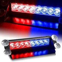 Automaze Red/Blue 8-LED Car Dashboard Strobe Flasher Police Light 3 Modes For All Cars-28