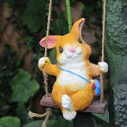 Wonderland Rope Swinging Bunny Decoration Rabbit Ornament Tree Garden Tree Climbing Statue Sculpture Fairy Decoration,Rabbit-image-32