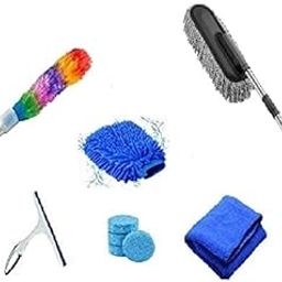 car cleaning kit car cleaning combo car cleaning accessories combo pack of 6/ Microfiber Duster, feather duster, hand gloves, microfiber cloth,2pcs cleaning tablet & wiper-Full accessories washing kit-7
