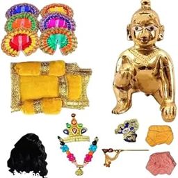SHIVMART Laddu Gopal Full Set Combo (Size-0) – Brass Idol with 13 Dress Package, Including Poshaks, Bister, Pagdi, Mala, and More for Worship-image-35