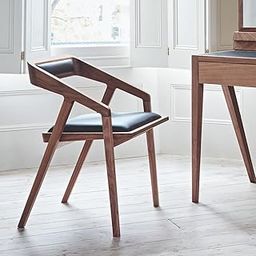 ODEJIA Solid Sheesham Wood Arm Chair with PU Leather Cushion | Modern High Back Wooden Chair for Living Room, Kitchen, Office, Cafe - Walnut Finish-image-24
