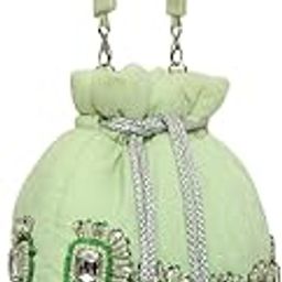Evening Party Clutch Bag, Mint Green with Crystal Embellishments, Beaded Tassels-image-61