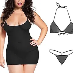 xs and os Women's Net 4-Piece Babydoll Lingerie Set with Strappy Back-picture-2