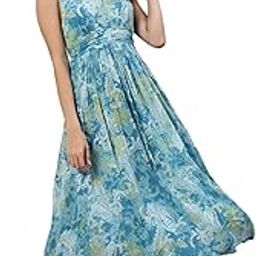 Women's Midi Georgette Printed Bohemian Blue Fit and Flare Dress-picture-0
