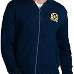 Men's Solid Chest Brand Logo Band Collar Long Sleeves Zip Closure Acrylic Cardigan Sweater-image-1