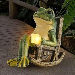 FOXMIS Miniature Frog Garden Statue Decorations Fairy Garden Accessories Outdoor Lights Solar Garden Frog Decor Art Housewarming Gift for Patio,Yard,Lawn Ornament,3.89"x2.36"x3.93-image-23
