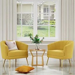 The Sofa Studio - Classic Chasterfield Accent Velvet Chair Set of 2 Channel Tufted Armchairs with Golden Matel Legs for Living Room, Bedroom, Drawing Room (Yellow)-image-31