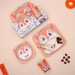 The Bamboo Co ® Kids/Baby Feeding/Dinner Set of 5 |Kids Crockery Set Tableware |Baby Utensils and Dishes Set | Eco-Friendly |Organic & Natural (Snappy Squirrel)-image-94