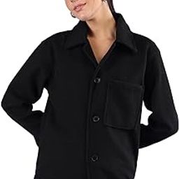 chkokko Women Wool Blend Standard Length Winter Shacket Stylish Crew Neck Coat Plaid Jacket Shirt-picture-40