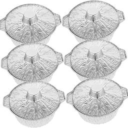 VINTORKY Tinfoil Pot Set Lid 6pcs Tin Foil Pots Round Baking Pan Mini Heater Portable Camping Oven Barbecue Pot-image-28
