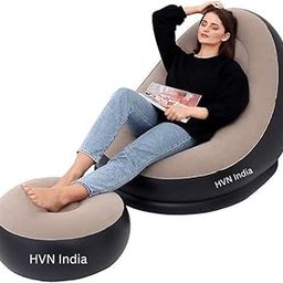 HVN India Inflatable Lounge Chair with Footrest, 2-in-1 Air Sofa for Adults, Portable Recliner with Pump for Living Room, Bedroom, Office & Outdoor Camping Use - Colour Many Vary-image-33