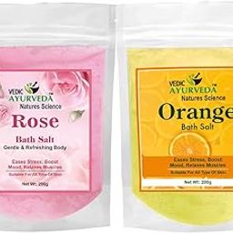 Vedic Ayurveda Rose & orange Bath Salt Combo | 2 x 200g | Soothing & Rejuvenating Spa Salt for Skin Glow, Stress Relief & Aromatherapy | Suitable for All Skin Types-image-28