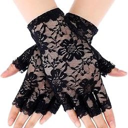 Women’s Lace Half Finger Gloves – Floral Net Design for Party, Cosplay, Retro Theme, Fancy Dress-image-2