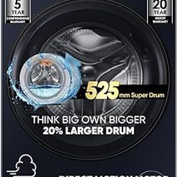 Haier 9 Kg 5 Star Powered by AI-DBT with Direct Drive Technology, PuriSteam, 525mm Super Drum Fully Automatic Front Load Washing Machine (EFL90-DM14IBIEBK,In-Built Heater,Steel Drum,Black)-13