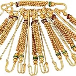 Missmister Gold plated Golden bead Meenakari, set of 12 saree dupatta Ethnic Traditional saree clip, safetypins for Women Stylish (MM6448SPRM)-8
