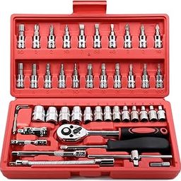 Egofine 46 pieces 1/4 inch drive ratchet wrench socket set, with bit socket set metric and Extension Bar for auto repairing and household, with Storage Case-image-20
