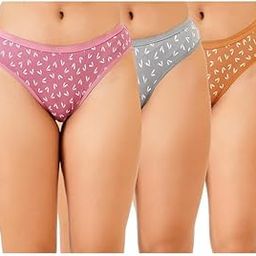 Women's Lycra Cotton Panties, Heart Print Pattern,Briefs Lycra Hipster Panty Pack of 3, Burgundy Grey Brown-picture-10