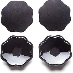 ANESHA Women's Reusable Silicone Nipple Pad Cover Pasties - Stick-on Breast Petals, Flower Shape Colour (Black) pack of 2-3