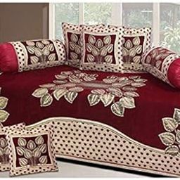 Excell loomtex Presents atractive Ptti Theme Diwan Set which Contains 1 bedsheet, 2 bolsters, 5 Cushion Cover.-image-99