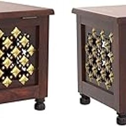 The Heaven Essentials Antique Wooden Side Table/End Table With Brass Work & Storage for Living and Bedroom Furniture Set of 2 (Brown, 12 Inch)-image-64