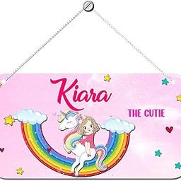 ASHVAH Unicorn Personalized Room/Door Kids Name Plate Wall/Door Sign Kids Room Décor- Size :- 28 x 14 cm, Name - Kiara-image-2