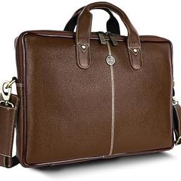 Genuine Leather Office Bag for Men - Laptop Bag for Men - Padded Laptop Compartment, Fits 14 Inch Laptop - Adjustable Strap, 1 Year Warranty - Office, Travel, Daily Use - Brushwood-image-3