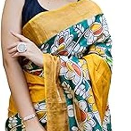 Women's Tussar Silk Mustard Kalamkari Print Silk Saree Golden Woven Border with Matching Blouse Peice-picture-27