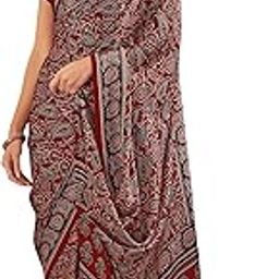 Women's Ajrkh Print Satin Crepe Polka Dot Printed Saree With Unstitched Blouse Piece-image-97