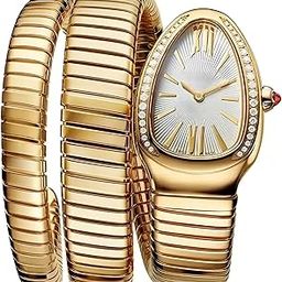 Knigts Luxury Snake Coil Bracelet Watch, 18K Gold-Plated with Diamond Accents, White Dial-picture-33