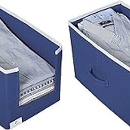 Homestrap Set Of 2 Non Woven Shirt Stacker/Cloth Storage Foldable Wardrobe/closet Organizer With Handle For T-shirts Shirts & Clothes (Navy Blue)-27