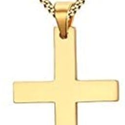 Asma Gold Plated Cross Pendant Necklace with 24 Inch Cuban Chain – Unisex Stainless Steel Anti Allergy Elegant Design-image-37