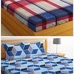 VAS COLLECTIONS Prime Collection Combo Pack of 2 Double Bedsheets with 4 Pillow Covers | 144 TC Soft Brushed Microfiber-Blend -Long Lasting & Wrinkle Free,7.5X7 Ft Set of 6 Pcs (Red & Blue)-18