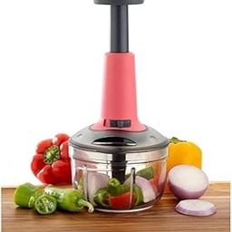 2-in-1 Manual Hand Press Push Chopper | 5 Stainless Steel Blades with Blander | 1100ml BPA-Free | Easy Chopping for Vegetables, Fruits, Nuts & Herbs (Round 1100ML Pink)-image-81